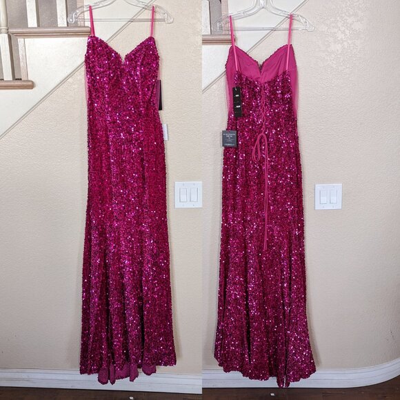 Fuchsia Sequin Sweetheart Neckline Formal Prom Evening Dress 8 - Picture 2 of 5